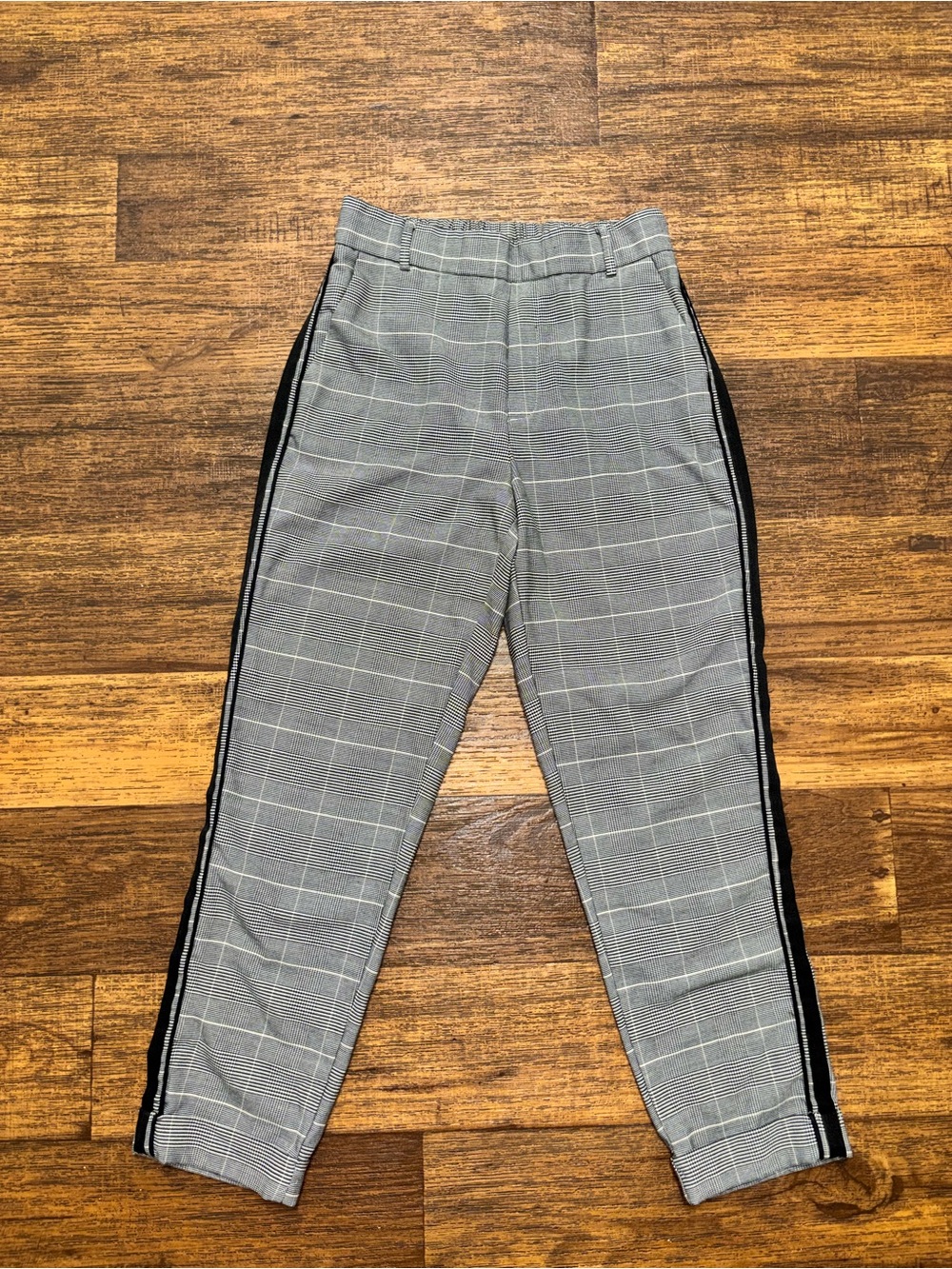 Zara Grey Plaid Joggers with Black Side Stripe
